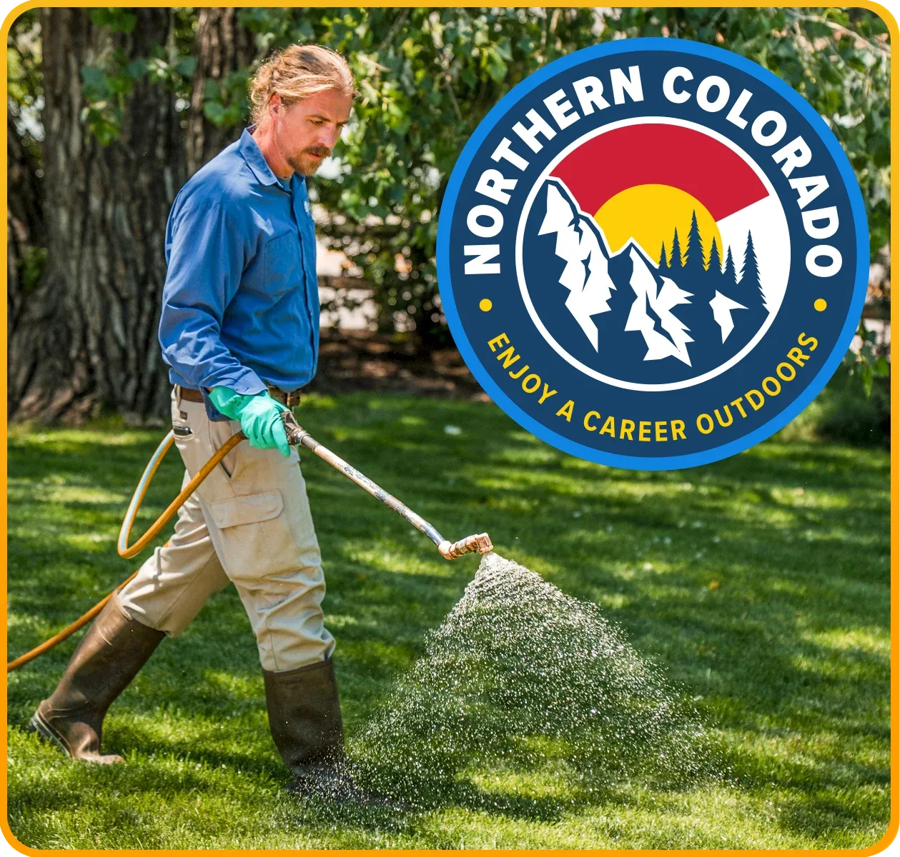 American Turf and Tree employee spraying lawn