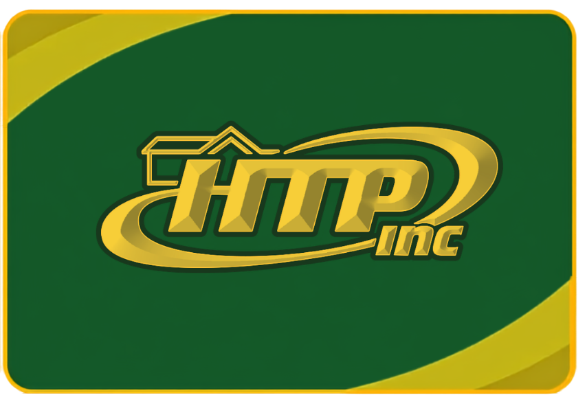 htp inc logo on a green background