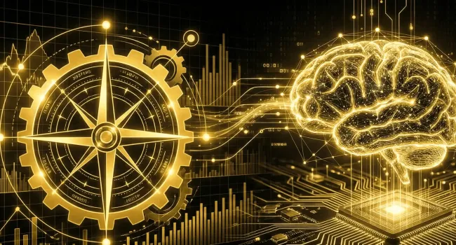 An ai generated image of a compass and a brain