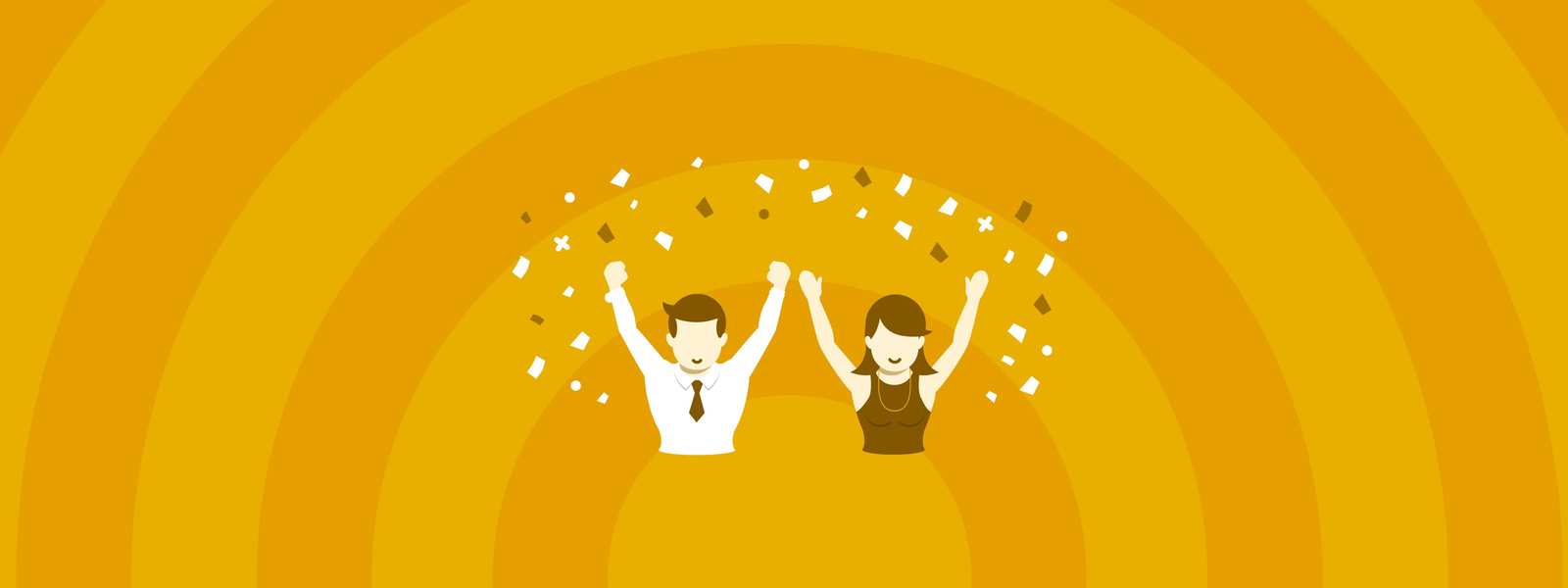 Two people celebrating with their hands up.