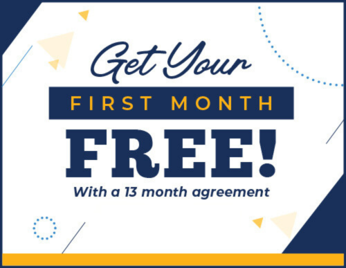a special offer graphic reading "get your first month free with a 13 month agreement"