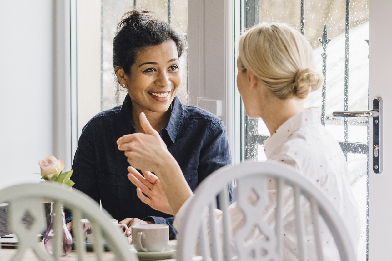 two women talking