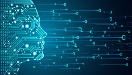 abstract photo of numbers floating in front of a face that looks like a circuit board