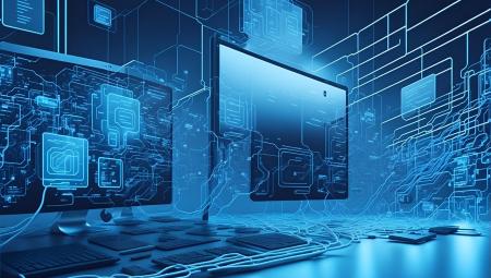 futuristic computer screens showing webs of data 